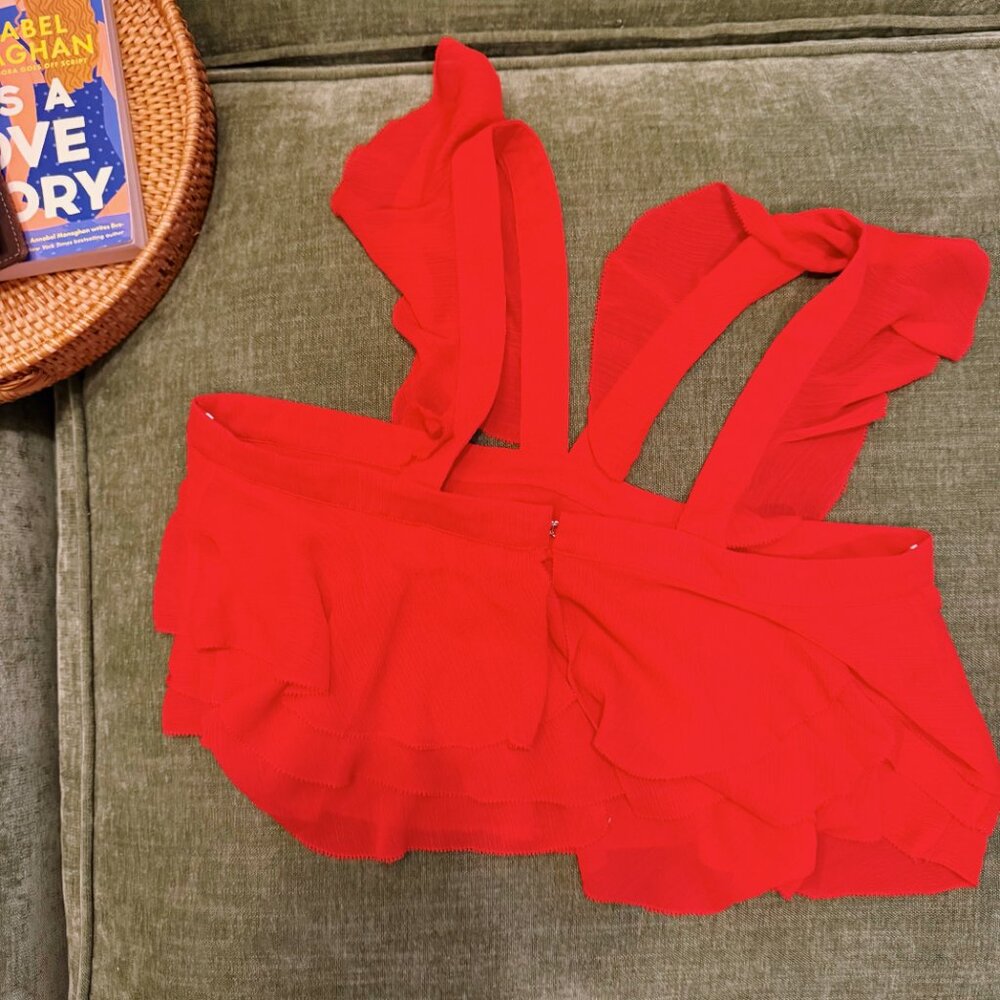 Sintra Ruffle Crop Top Red - Picture 4 of 5